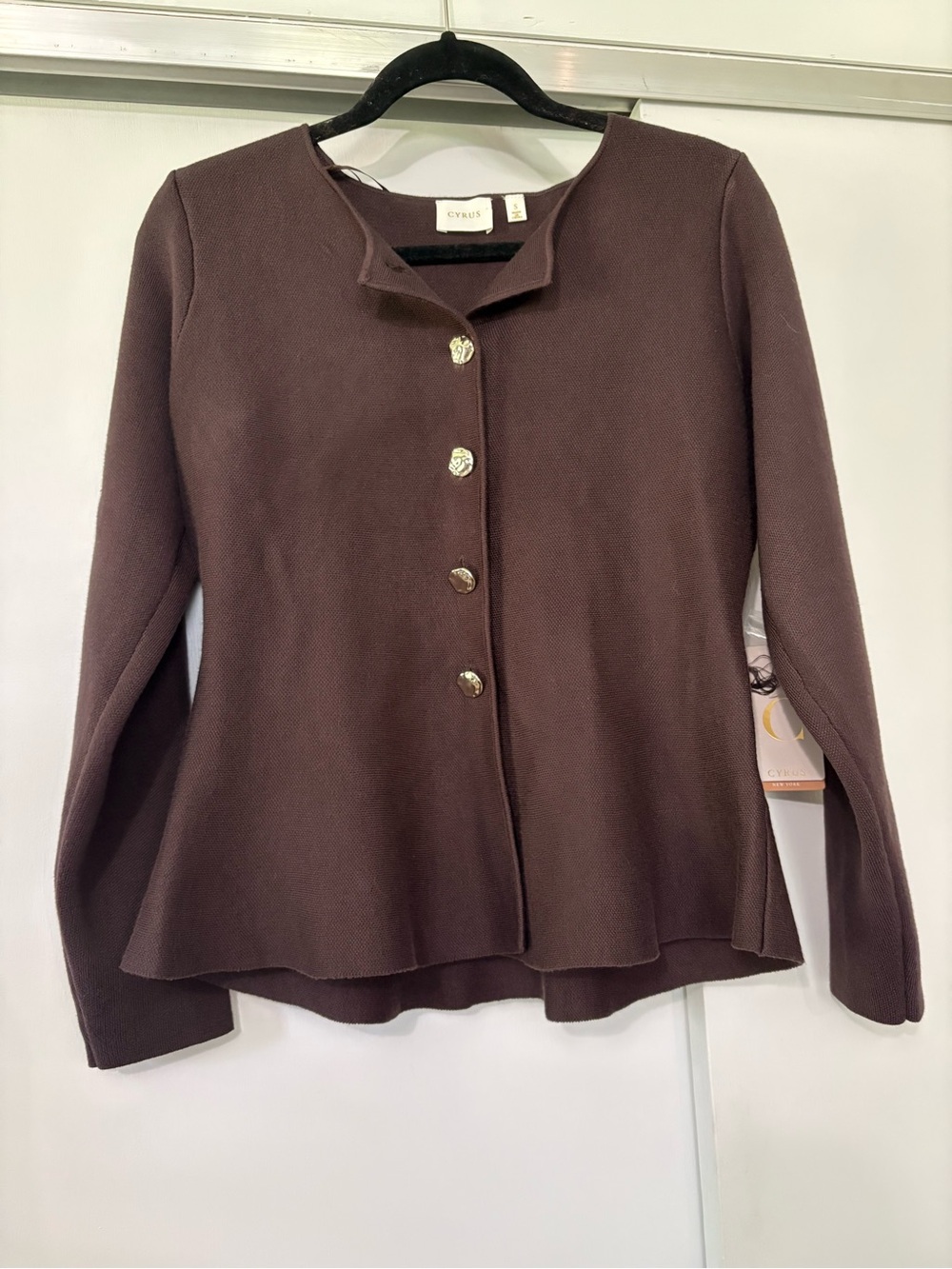 NWT Cyrus Women's size small Hickory Brown Button-Front Knit Jacket Cardigan